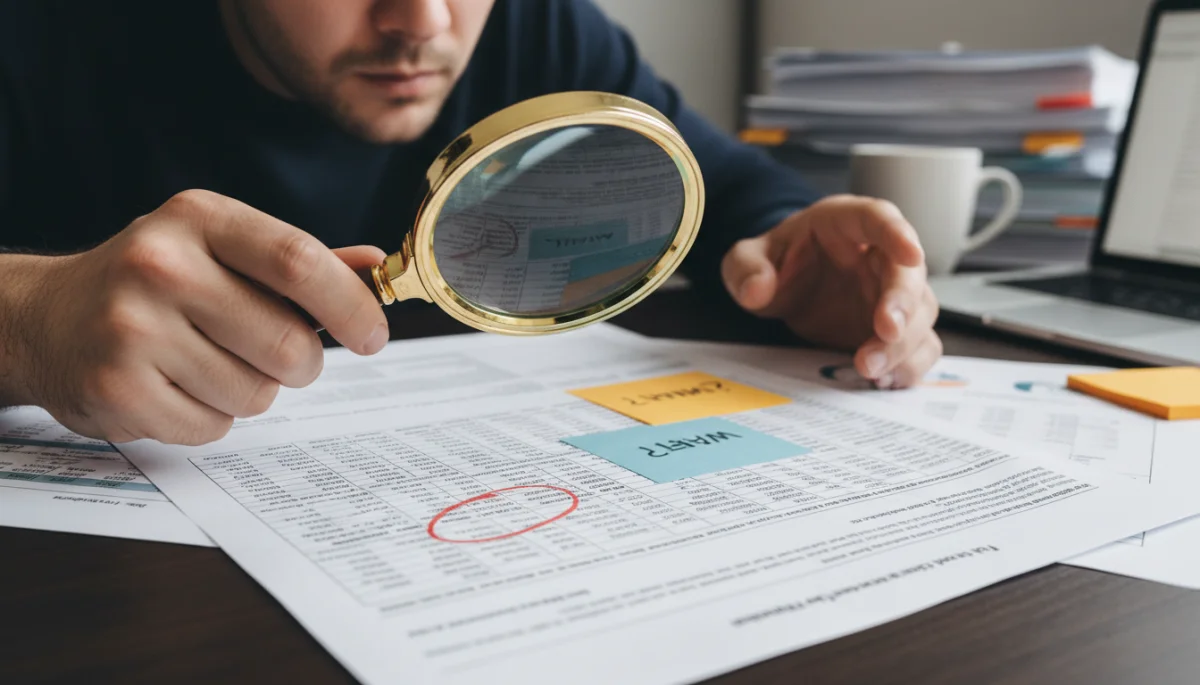 Person analyzing credit card statement details