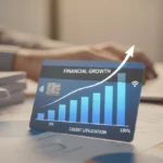Credit card with rising graph showing credit utilization ratio improvement