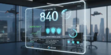 Advanced digital dashboard showing credit monitoring services in 2026 with security features.