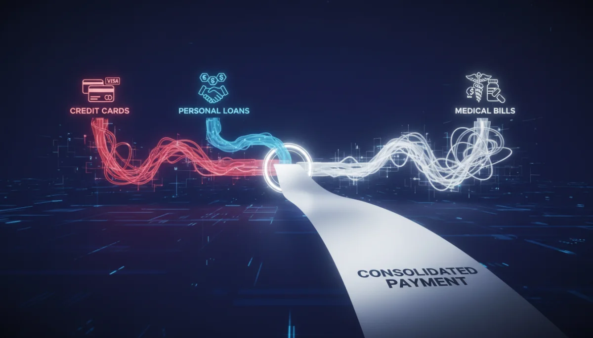 Visualizing debt consolidation streamlining multiple debts into one payment