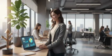 Entrepreneur building business credit in 2026 with a laptop