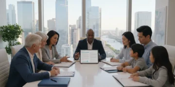 Financial advisor explaining estate planning documents to a diverse group