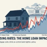 Federal Reserve Rate Hikes: Impact on 2026 Home Loan Rates Federal Reserve building with rising interest rate graph and house silhouette
