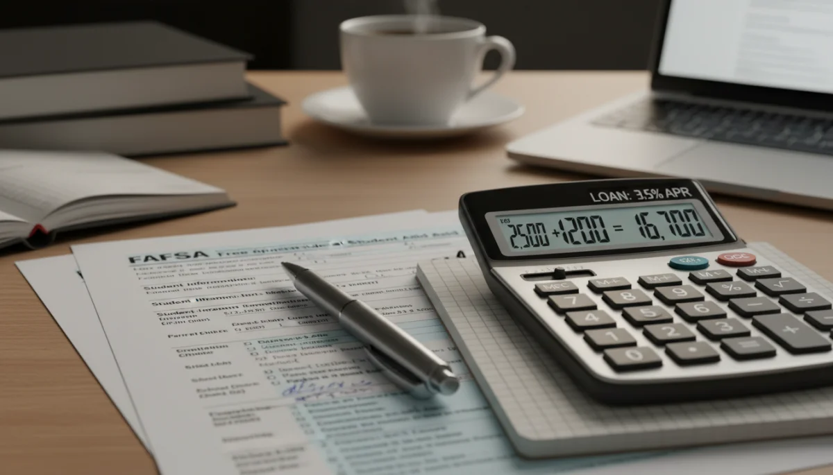 Calculator and FAFSA form for financial aid planning