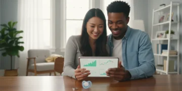 Couple planning finances for baby and wedding in 2026