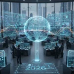 AI in Investment Decisions: 2026 Algorithmic Trading Outlook Futuristic trading floor with AI-powered financial analysis