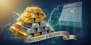 Gold and silver bars against a financial chart background, representing 2026 investment choices.