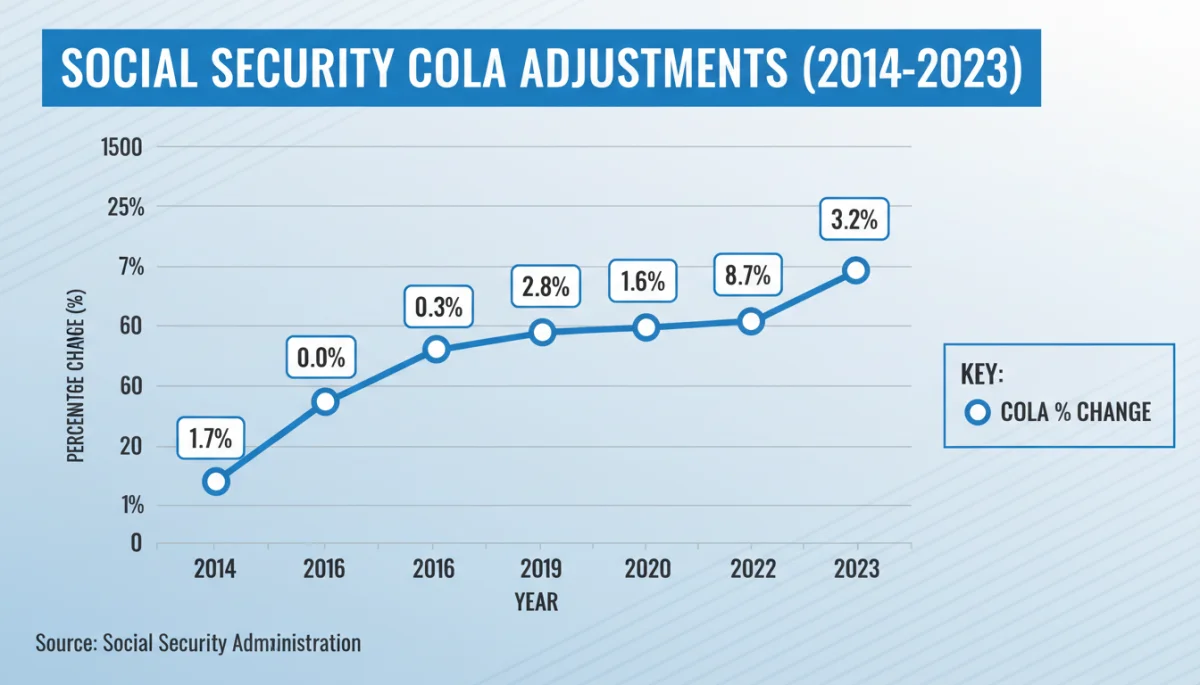 Graph showing historical Social Security COLA adjustments and trends.