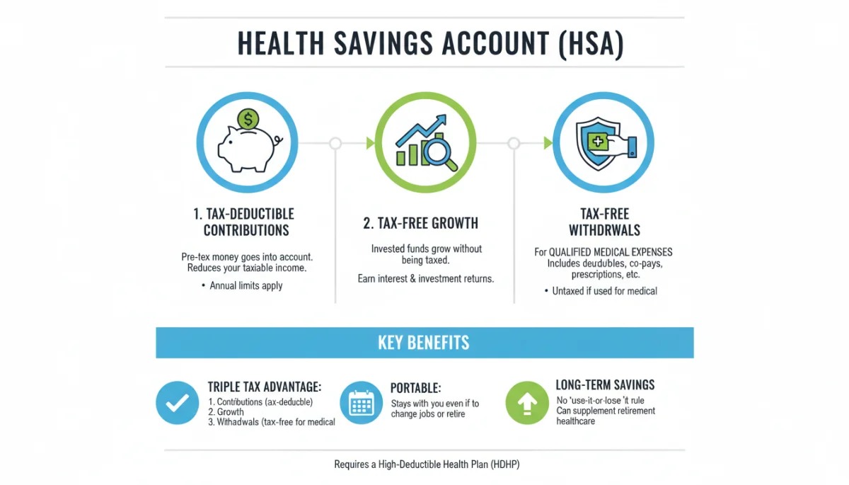 Infographic explaining HSA benefits and components
