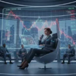 Investor calmly observing a fluctuating stock market graph during a 2026 downturn
