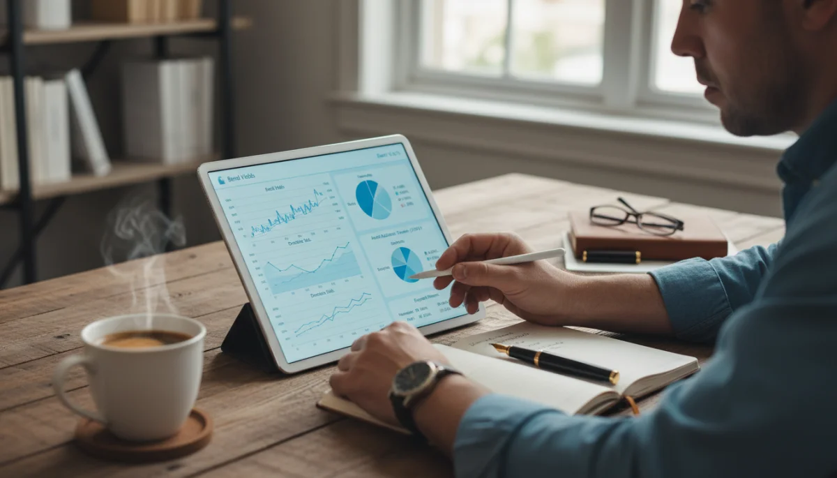 Investor analyzing digital fixed-income portfolio on tablet for financial planning.
