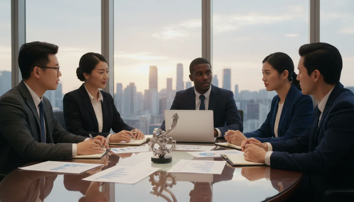 Business professionals discussing private equity investment strategies
