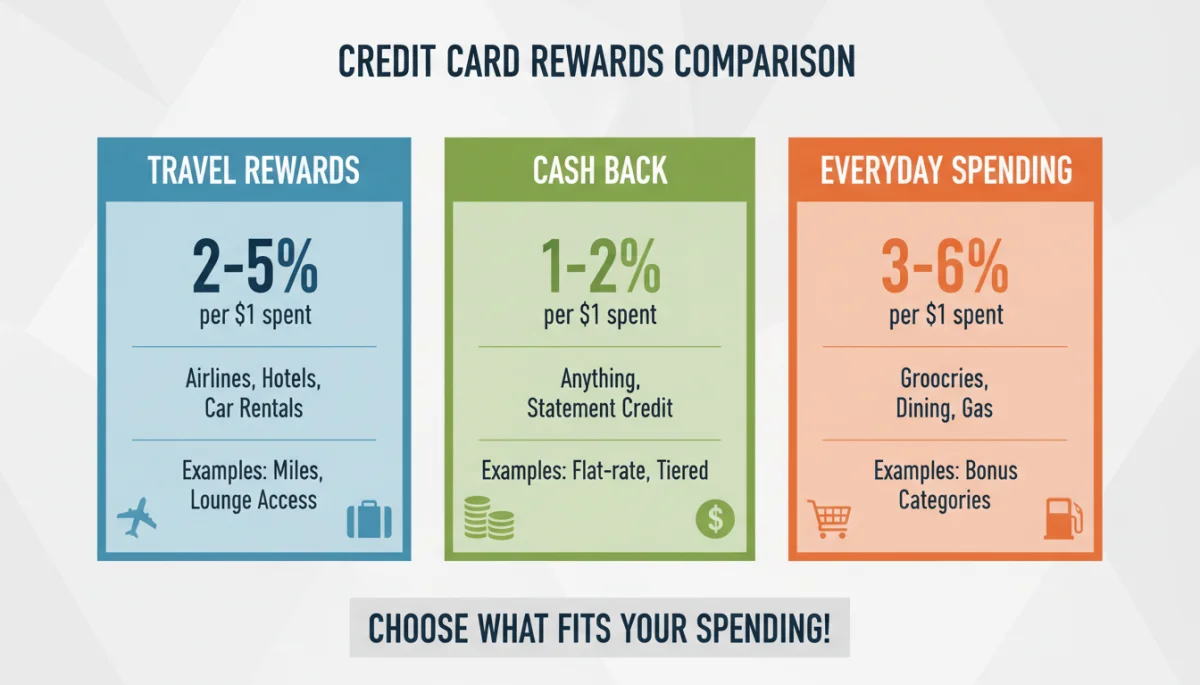 Infographic comparing various credit card reward categories and their benefits