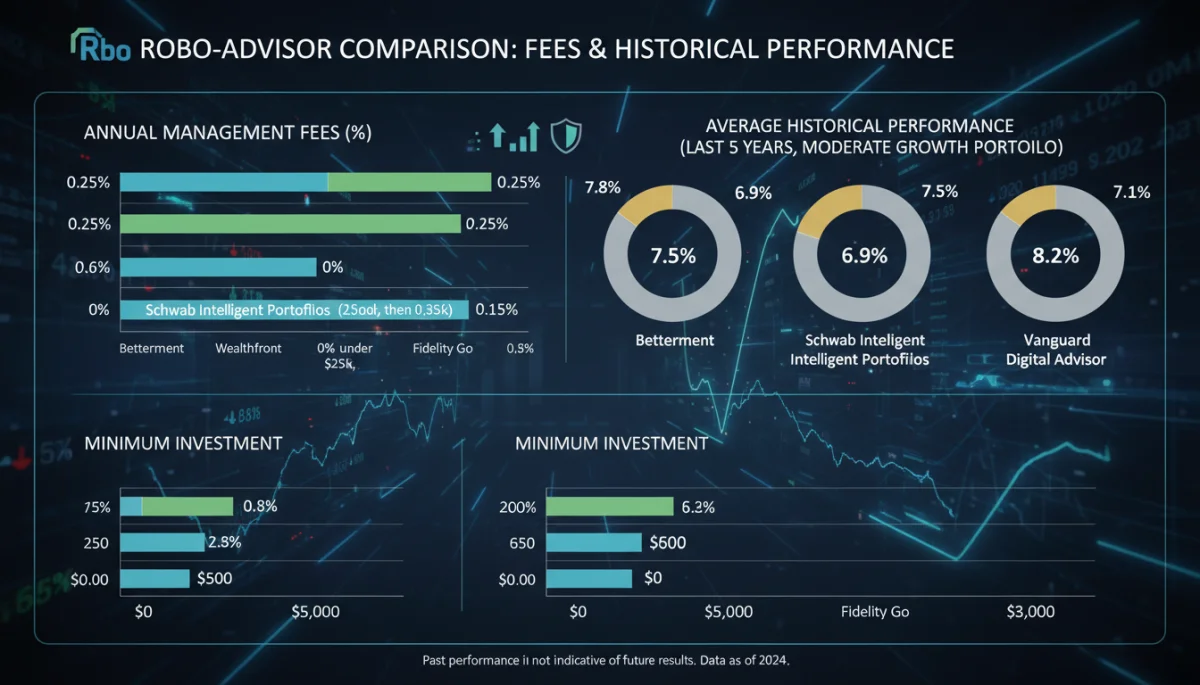 Infographic comparing robo-advisor fees and investment performance