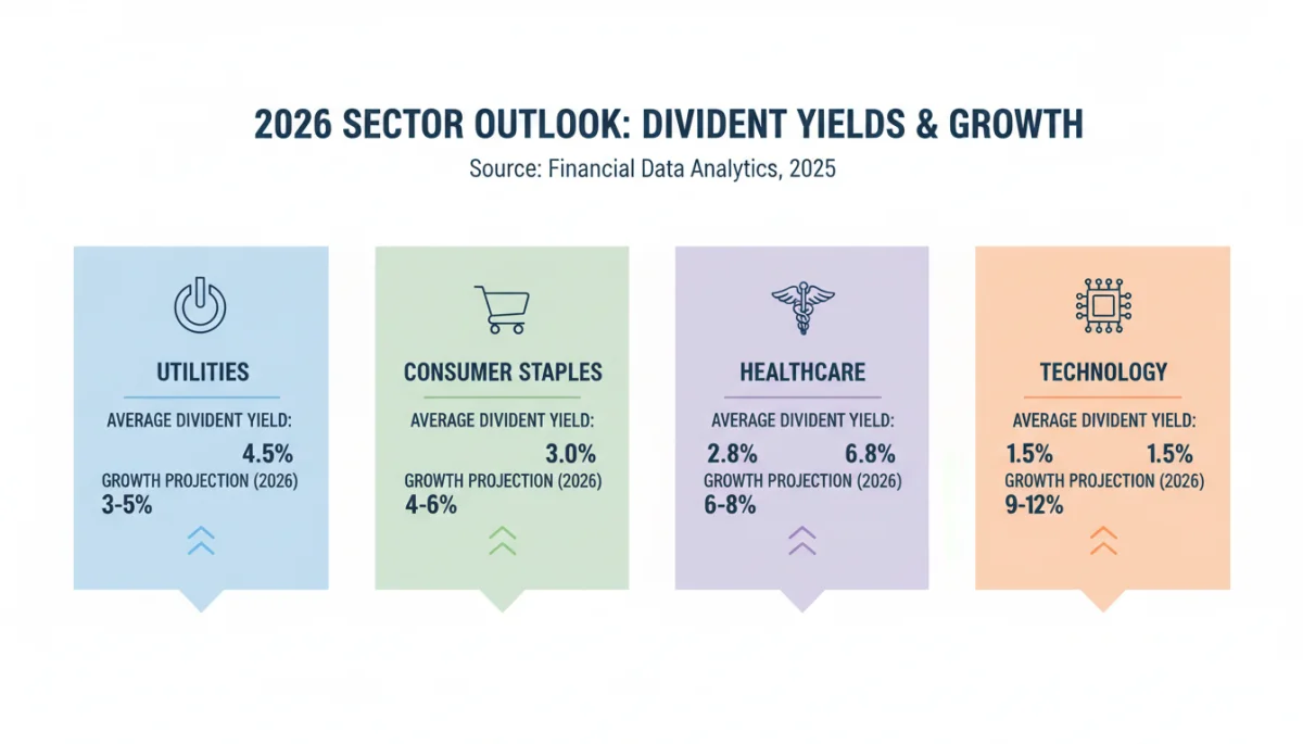 Infographic displaying sector-wise dividend yields and growth projections for 2026