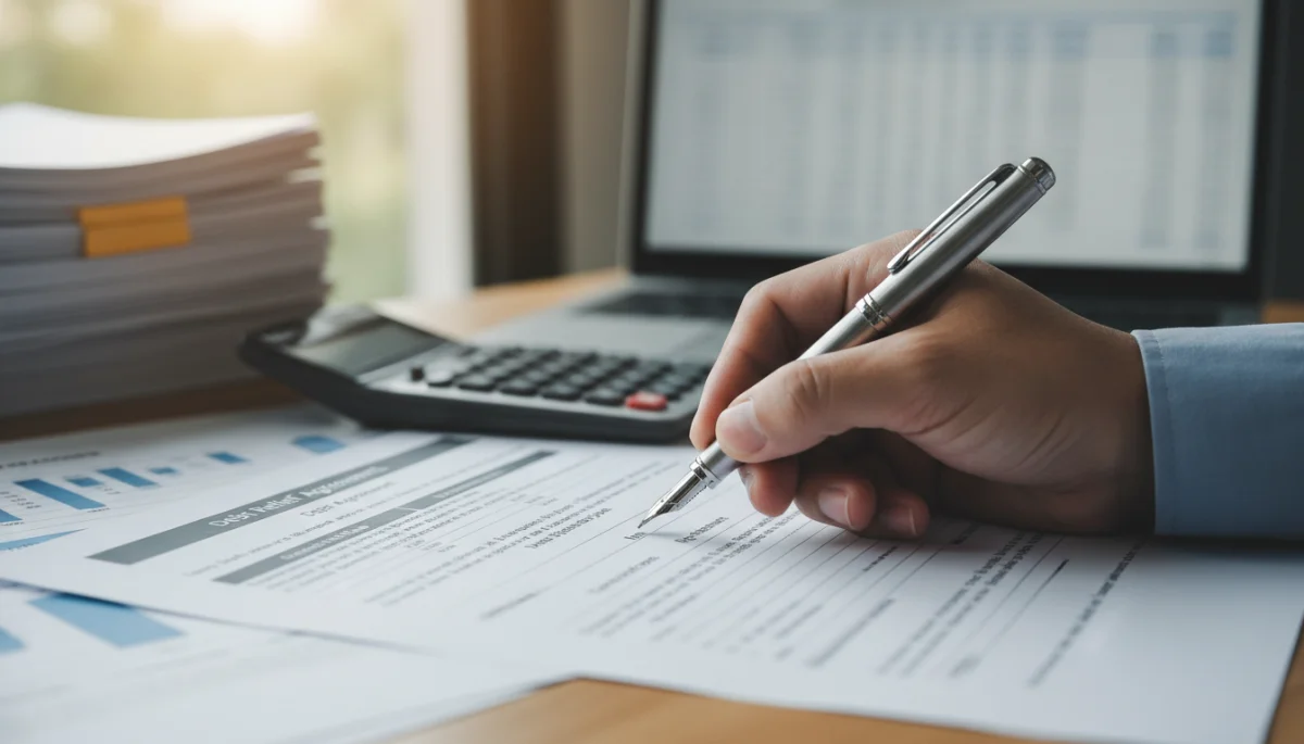 Signing documents for a debt relief program