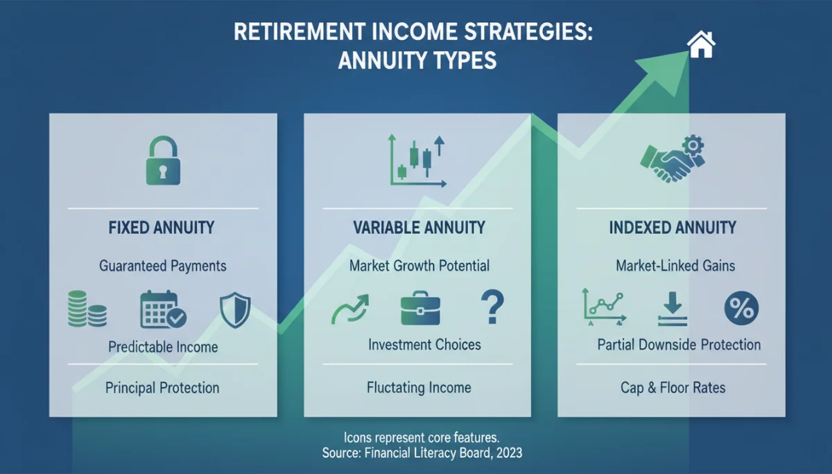Infographic illustrating various types of annuities and their features